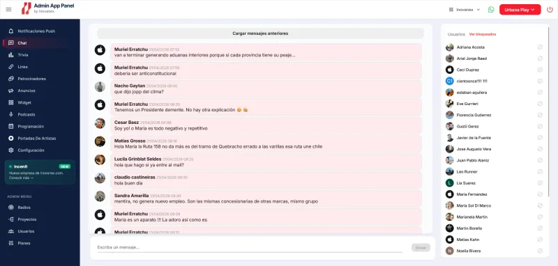 Admin App Panel: pantalla 2